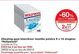 Monoprix HOLLYWOOD Chewing-gum blancheur menthe polaire 5 x 14 dragées offre