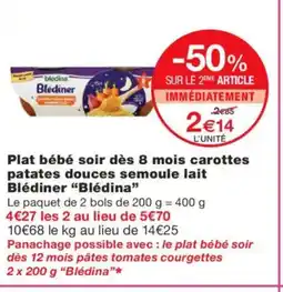 Monoprix BLÉDINA Plat bébé soir dès 8 mois carottes patates douces semoule lait Blédiner offre