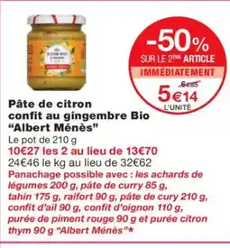 Monoprix ALBERT MÉNÈS Pâte de citron confit au gingembre Bio offre