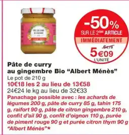 Monoprix ALBERT MÉNÈS Pâte de curry au gingembre Bio offre