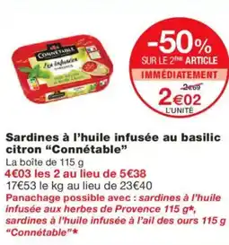 Monoprix CONNÉTABLE Sardines à l'huile infusée au basilic citron offre
