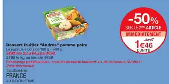 Monoprix ANDROS Dessert fruitier pomme poire offre