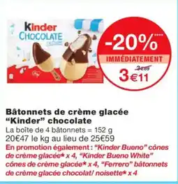 Monoprix KINDER Bâtonnets de crème glacée chocolate offre