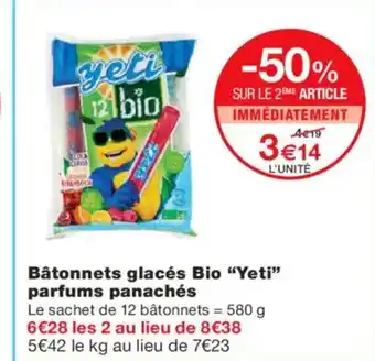 Monoprix YETI Bâtonnets glacés Bio parfums panachés offre