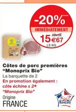 Monoprix MONOPRIX BIO Côtes de porc premières offre