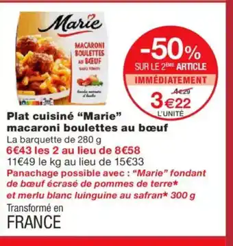 Monoprix MARIE Plat cuisiné macaroni boulettes au bœuf offre