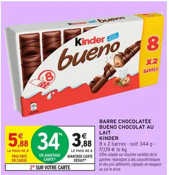 Intermarché Express KINDER Barre chocolatée bueno chocolat au lait offre