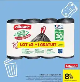 Carrefour Market Alfapac Lot de 4 x 15 sacs poubelle 30L offre