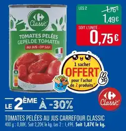 Match Tomates pelées au jus carrefour classic offre