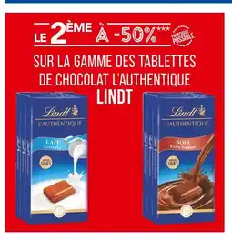 Match Lindt Le 2ème à -50% sur la gamme des tablettes de chocolat l'authentique Lindt offre