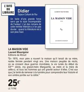 La maison vide laurent mauvignier editions de minuit