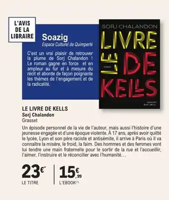 E.Leclerc Espace Culturel Le livre de kells sorj chalandon grasset offre
