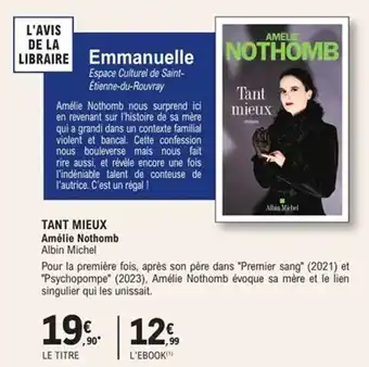 E.Leclerc Espace Culturel Tant mieux amélie nothomb albin michel offre