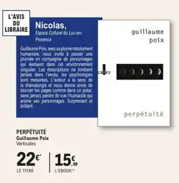 E.Leclerc Espace Culturel Perpétuité guillaume poix verticales offre