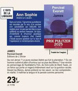 E.Leclerc Espace Culturel JAMES Percival Everett Editions de L'Olivier offre