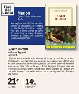 E.Leclerc Espace Culturel La nuit au cœur nathacha appanah gallimard offre