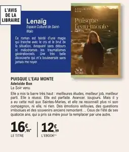 E.Leclerc Espace Culturel Puisque l'eau monte adelaïde bon offre