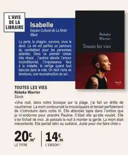 E.Leclerc Espace Culturel Toutes les vies rebeka warrior stock offre