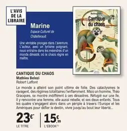 E.Leclerc Espace Culturel Cantique du chaos mathieu belezi robert laffont offre