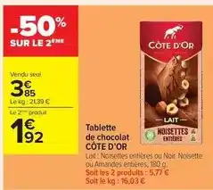 Carrefour Drive Côte d'or - tablette de chocolat offre