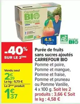 Carrefour Carrefour - purée de fruits sans sucres ajoutés offre