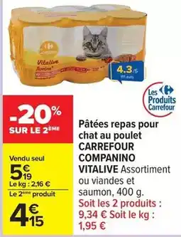 Carrefour Carrefour - pâtées repas pour chat au poulet companino offre