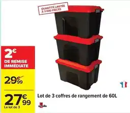 Carrefour Sundis - lot de 3 coffres de rangement de 60l offre