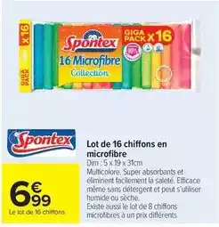 Carrefour Spontex - lot de 16 chiffons en microfibre offre