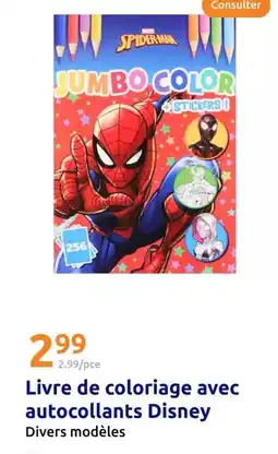 Action Disney - livre de coloriage avec autocollants offre