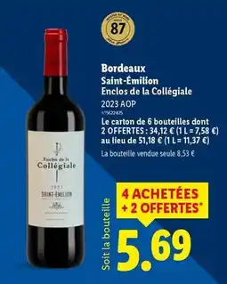 Lidl Bordeaux saint-emilion enclos de la colliegiale 2023 aop offre