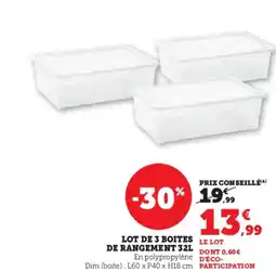 Hyper U Lot de 3 boites de rangement 32l offre