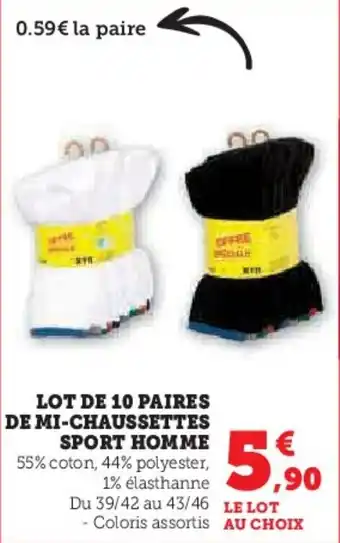 Hyper U Lot de 10 paires de mi-chaussettes sport homme offre