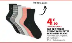 Hyper U Lot de 5 paires de mi-chaussettes fantaisies femme offre