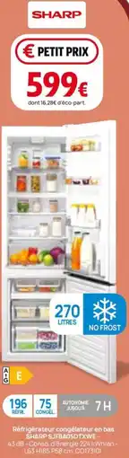 Darty Réfrigérateur congélateur en bas sharp sjfba05dtxwe offre