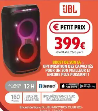 Darty Enceinte sono dj jbl partybox club 120 offre