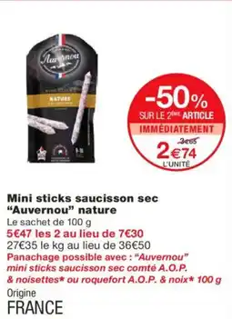 Monoprix AUVERNOU Mini sticks saucisson sec nature offre