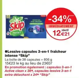 Monoprix SKIP Lessive capsules 3-en-1 fraîcheur intense offre