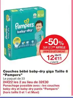 Monoprix PAMPERS Couches bébé baby-dry giga Taille 6 offre