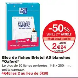 Monoprix OXFORD Bloc de fiches Bristol A5 blanches offre