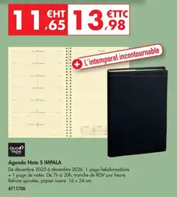 Plein ciel IMPALA Agenda Note S offre