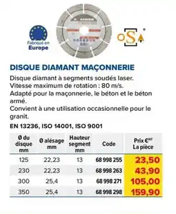 Prolians Disque diamant maçonnerie offre