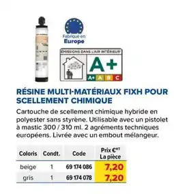 Prolians Résine multi-matériaux fixh pour scellement chimique offre