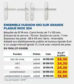 Prolians Ensemble hudson 693 sur grande plaque inox 304 offre