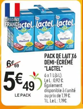 marché frais Géant LACTEL Pack de lait x6 demi-écrémé offre