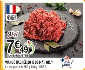 marché frais Géant Viande hachée 20% de mat. gr. offre