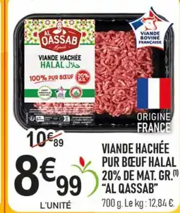 marché frais Géant AL QASSAB Viande hachée pur bœuf halal 20% de mat. gr. offre