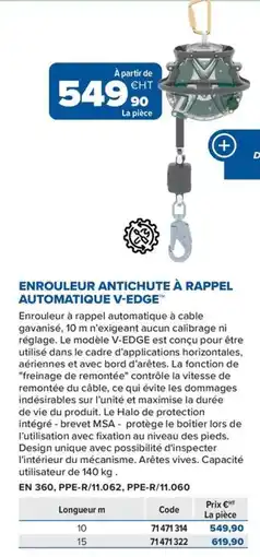 Prolians Enrouleur antichute à rappel automatique v-edge offre