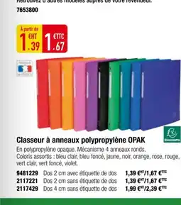 Plein ciel OPAK Classeur à anneaux polypropylène offre