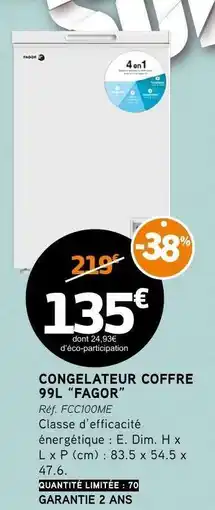 E.Leclerc CONGÉLATEUR COFFRE 99L 'FAGOR' offre