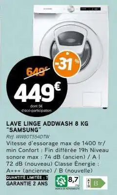E.Leclerc LAVE LINGE ADDWASH 8 KG “SAMSUNG” offre